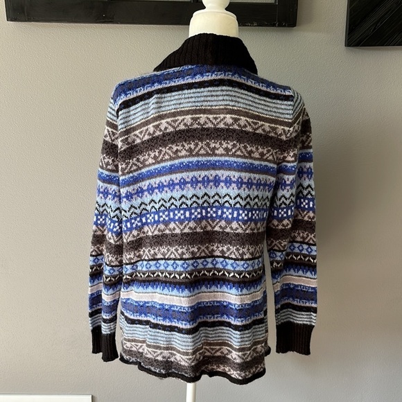 Kensie Blue Patterned Striped Open Front Waterfall Cardigan - Picture 6 of 8